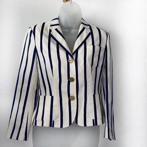 Ralph Lauren Black Label 100% Cotton Blue Striped Preppy Blazer Jacket Size 2